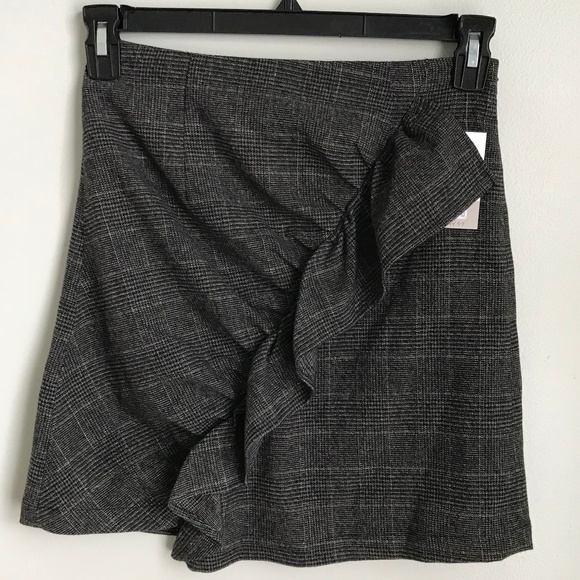 New Bp. Gray Gold Shimmer Plaid Ruffle Skirt - Picture 1 of 4
